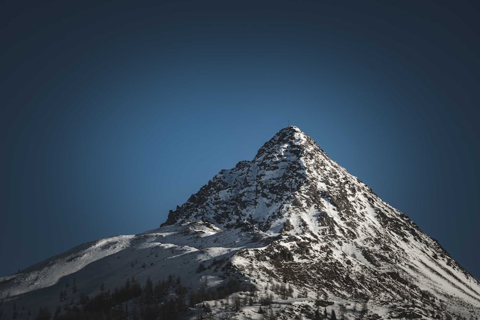Mountain Landscapes - Majestic snow-covered mountain peak rising benea #20013643