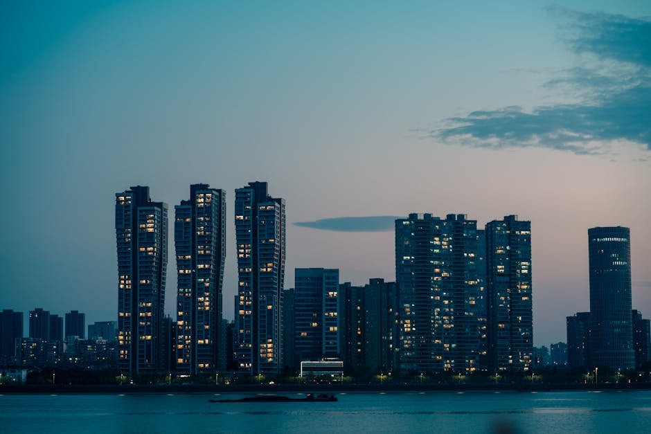 City Architecture - Serene view of Hangzhou's skyline at twilight, s #20856160