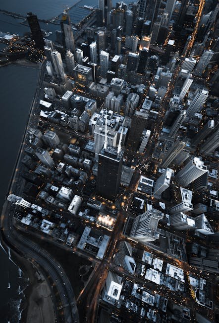 City Architecture - Dramatic aerial view of Chicago's illuminated sk #2304917