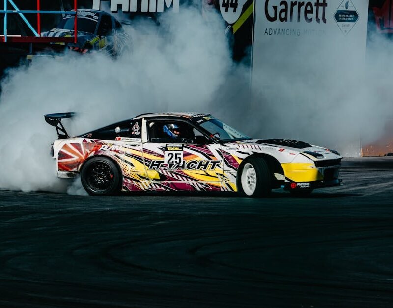 Luxury Cars - Exciting image of a colorful car performing a dr #35415234