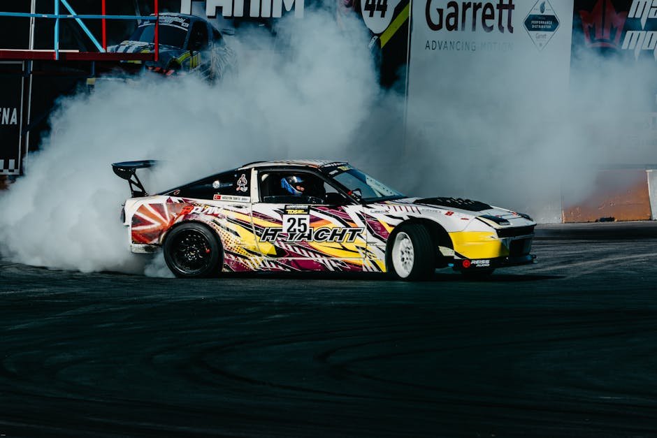 Luxury Cars - Exciting image of a colorful car performing a dr #35415234